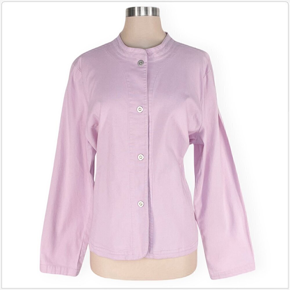 EILEEN FISHER Lavender Purple Snap Front Stretch Cotton Blazer Jacket 44" Bust